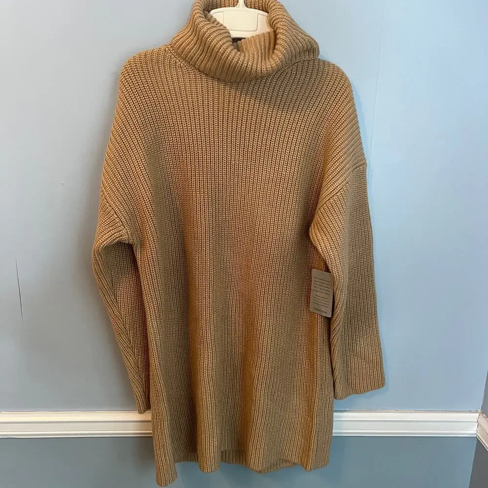 NEW WAYF Turtleneck Sweater Dress Long Sleeves Camel Size XS